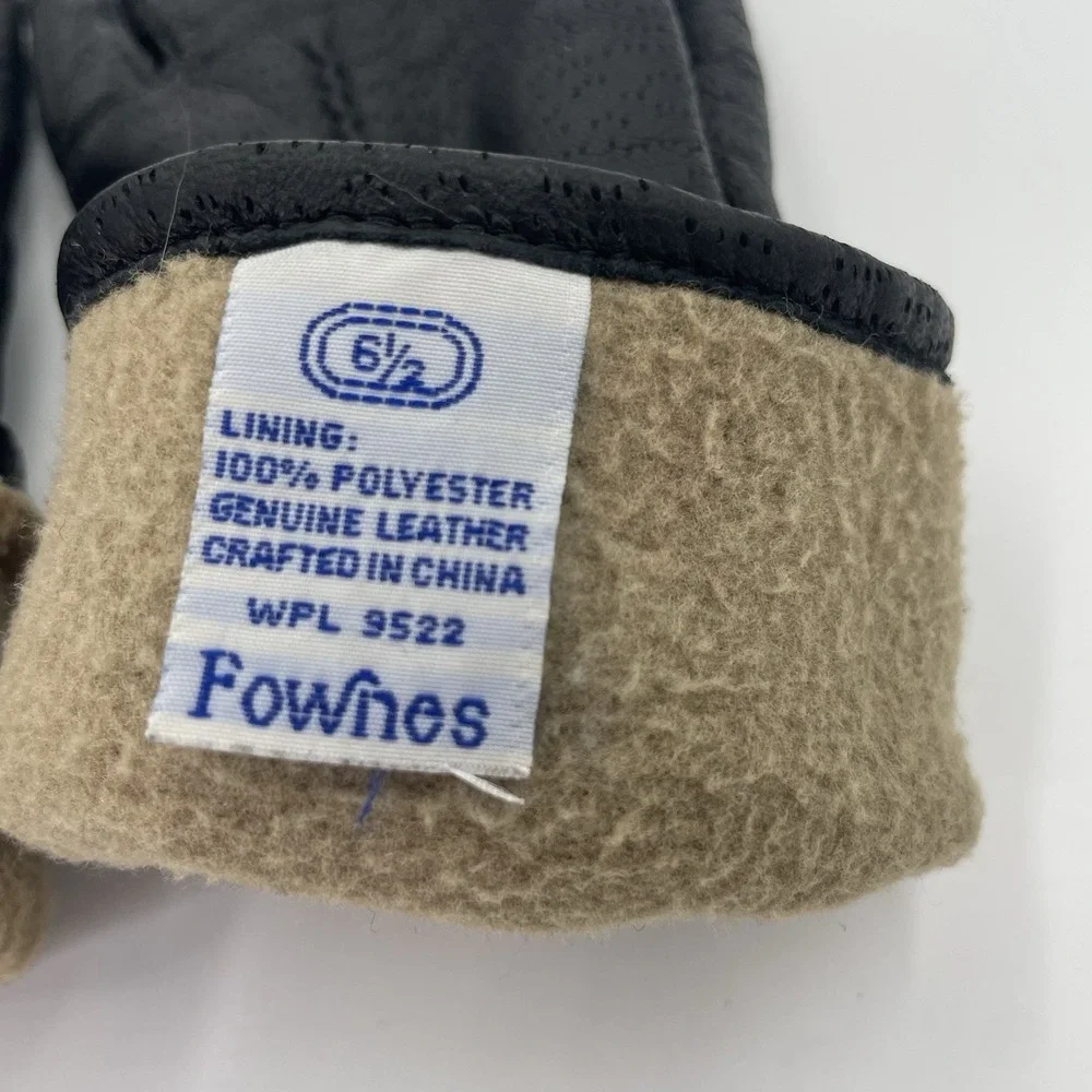 FOWNES Black Leather Gloves Vintage Women Size 6.5 WPL9522 Lined Soft Supple 9